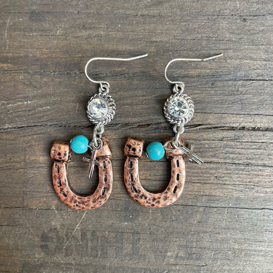 Hammered Copper-tone Horseshoe Earrings