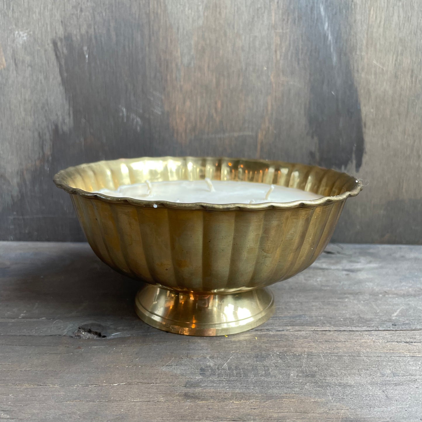 5 Wick Candle in Brass Footed Bowl