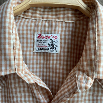 Vintage Tan Gingham Pearl Snap Shirt