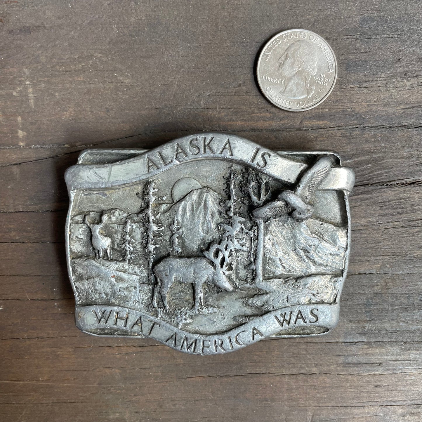 Vintage "Alaska Is" Pewter Belt Buckle