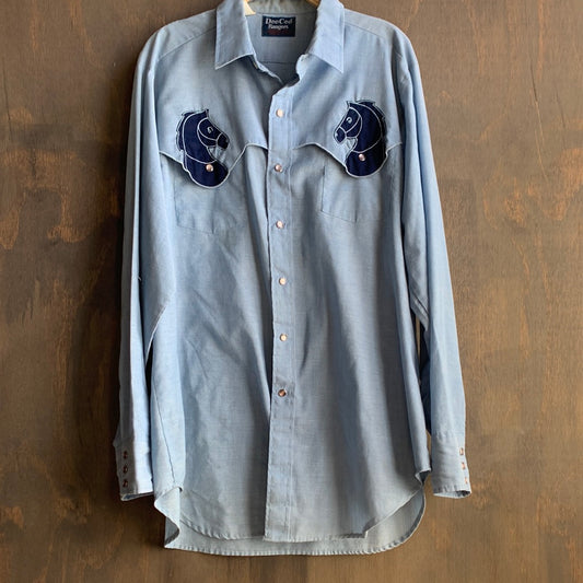Vintage Pearl Snap Shirt with Horse Heads