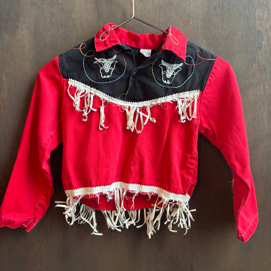 Vintage Red Fringe Kids Pearl Snap Shirt