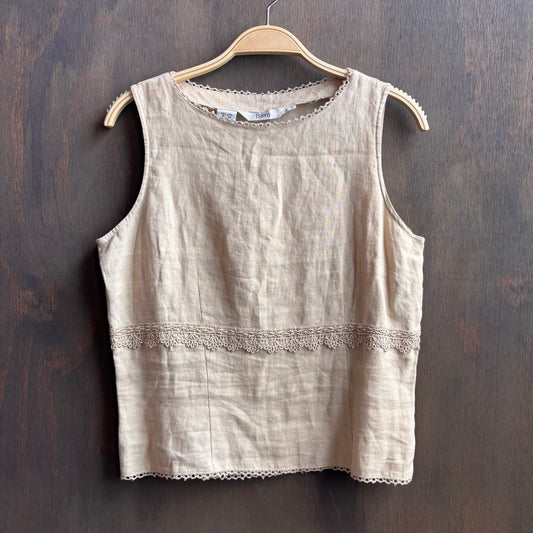 Beige Sleeveless Linen Top