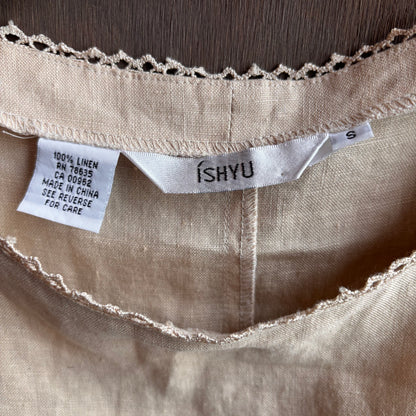 Beige Sleeveless Linen Top