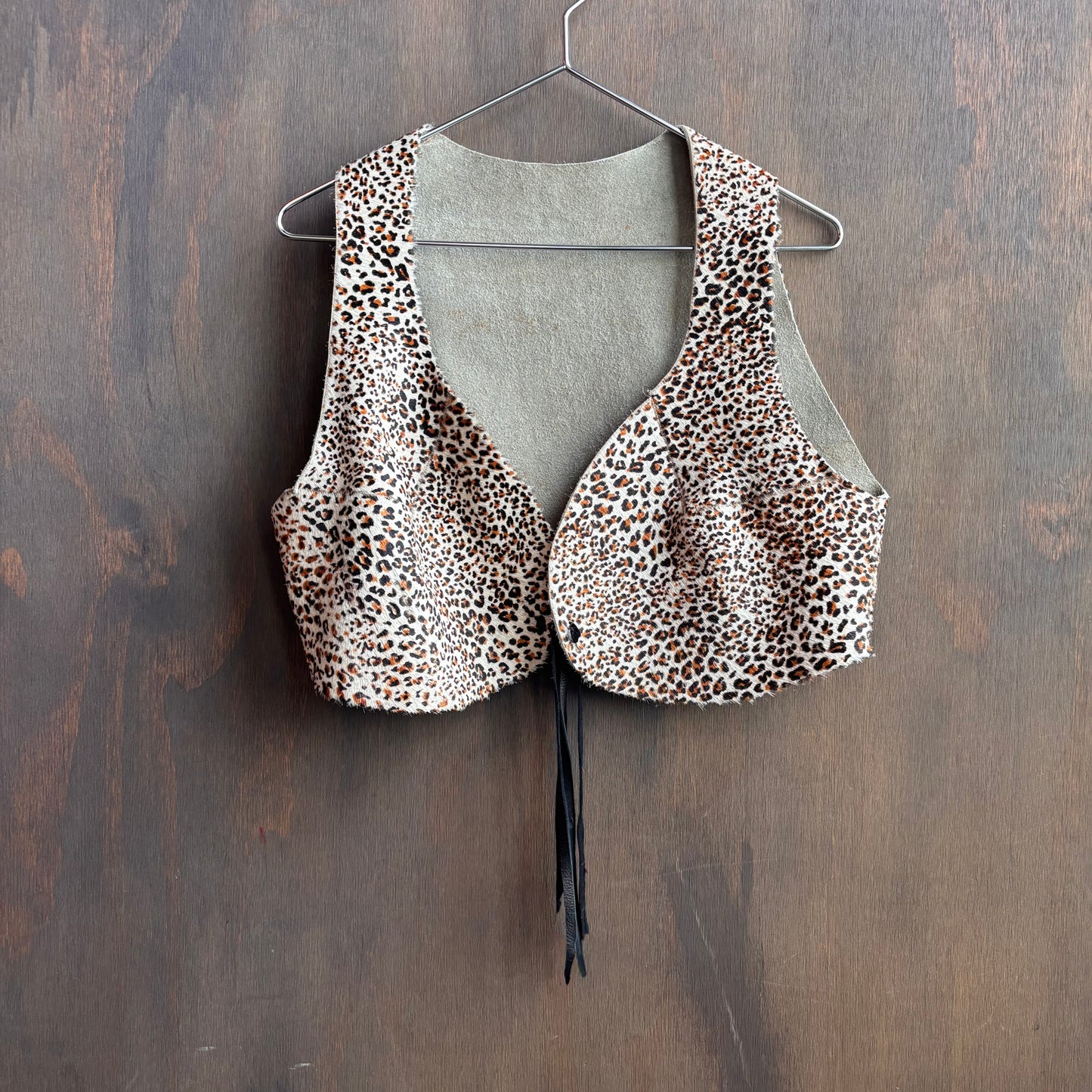 Kids Calf Hair Vest with Leopard Print
