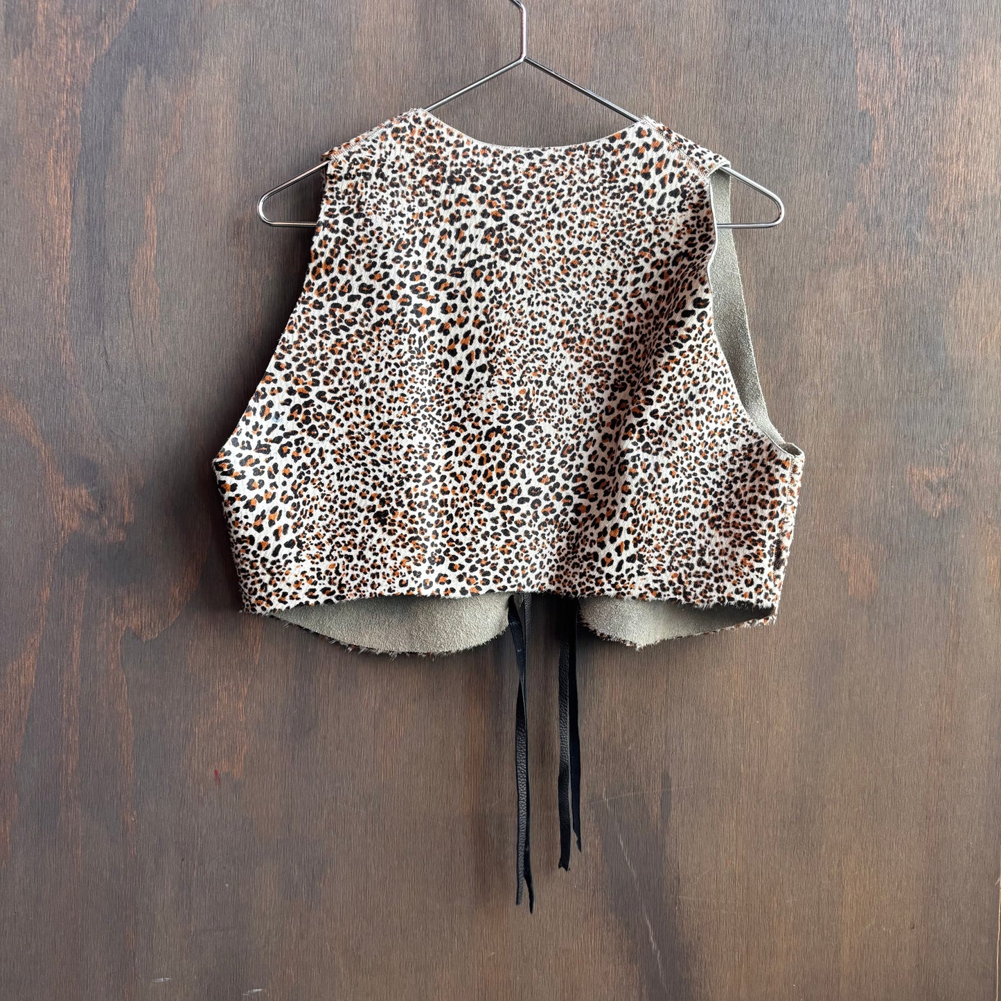 Kids Calf Hair Vest with Leopard Print