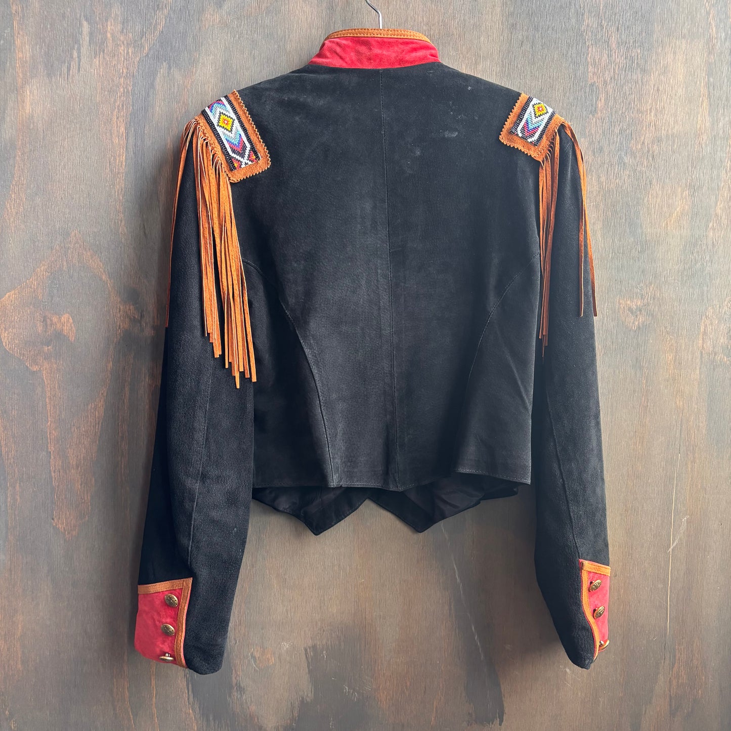 Frontier Black Cropped Jacket with Fringe