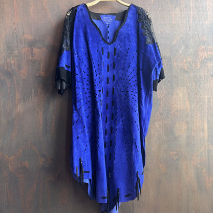 Pat Dahnke Blue Leather Dress with Cutouts