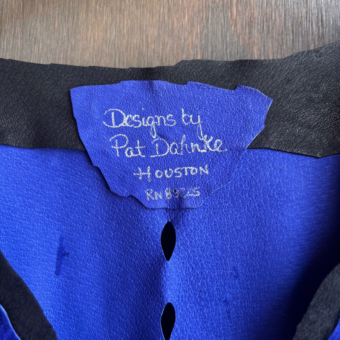 Pat Dahnke Blue Leather Dress with Cutouts