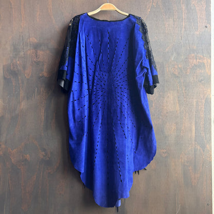 Pat Dahnke Blue Leather Dress with Cutouts