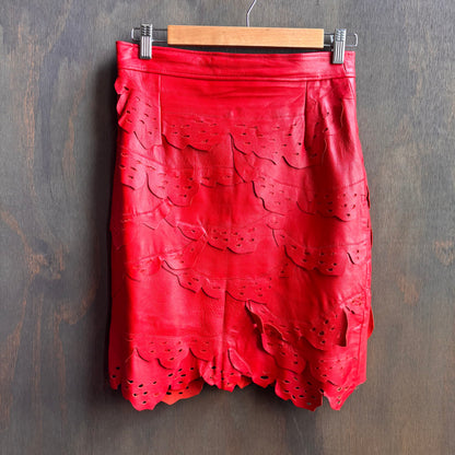 Red Tiered Leather Skirt