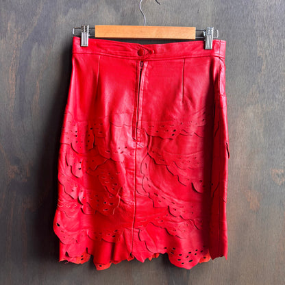 Red Tiered Leather Skirt