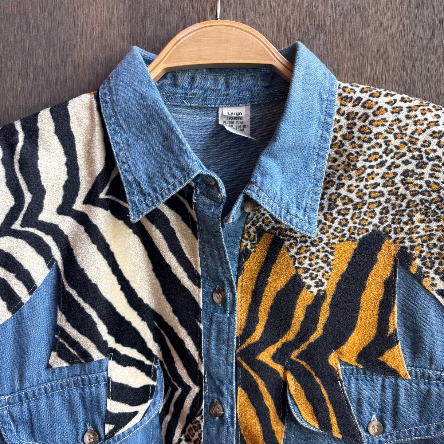 Denim Button Up with Animal Print
