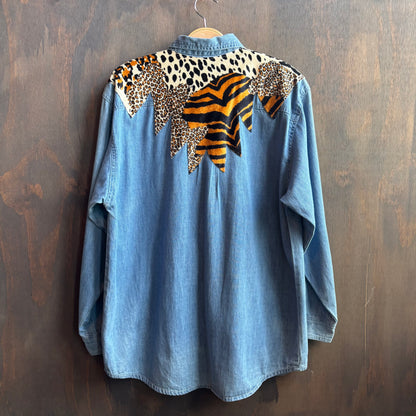 Denim Button Up with Animal Print