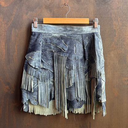 Light Blue Denim Shirt and Leather Skirt Set