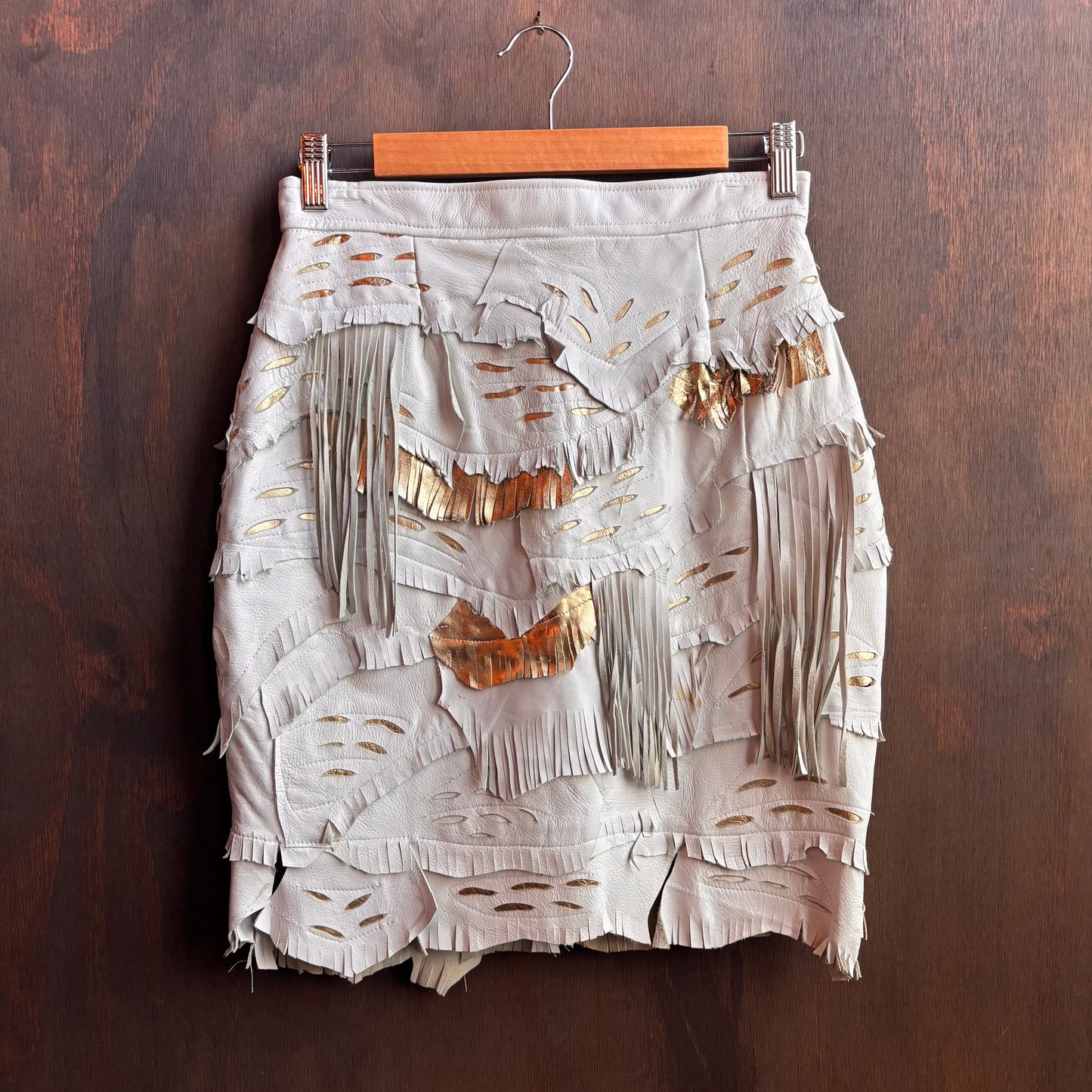 White Denim Shirt and Leather Skirt Set