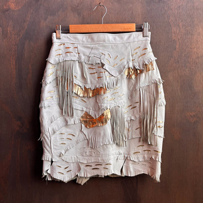 White Denim Shirt and Leather Skirt Set