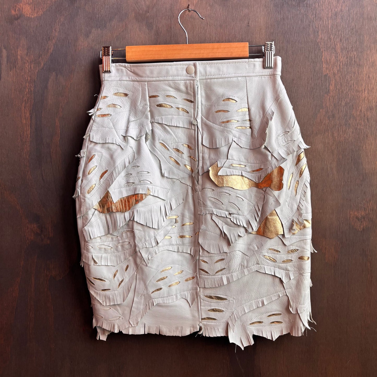 White Denim Shirt and Leather Skirt Set