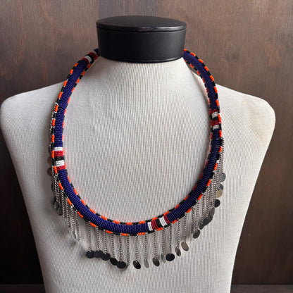 Beaded Necklace with Metal Medallions