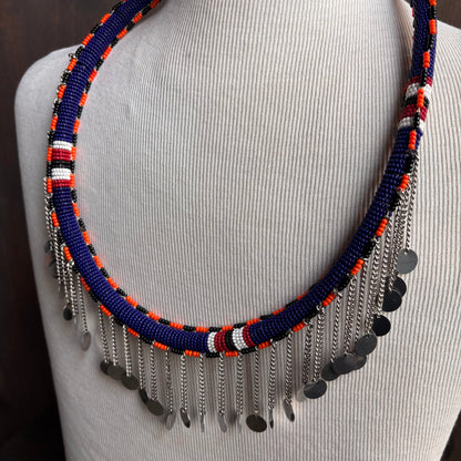 Beaded Necklace with Metal Medallions