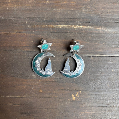 Wolf Howling at The Moon Earrings