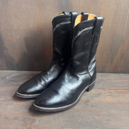 Justin Black Leather Roper Boots