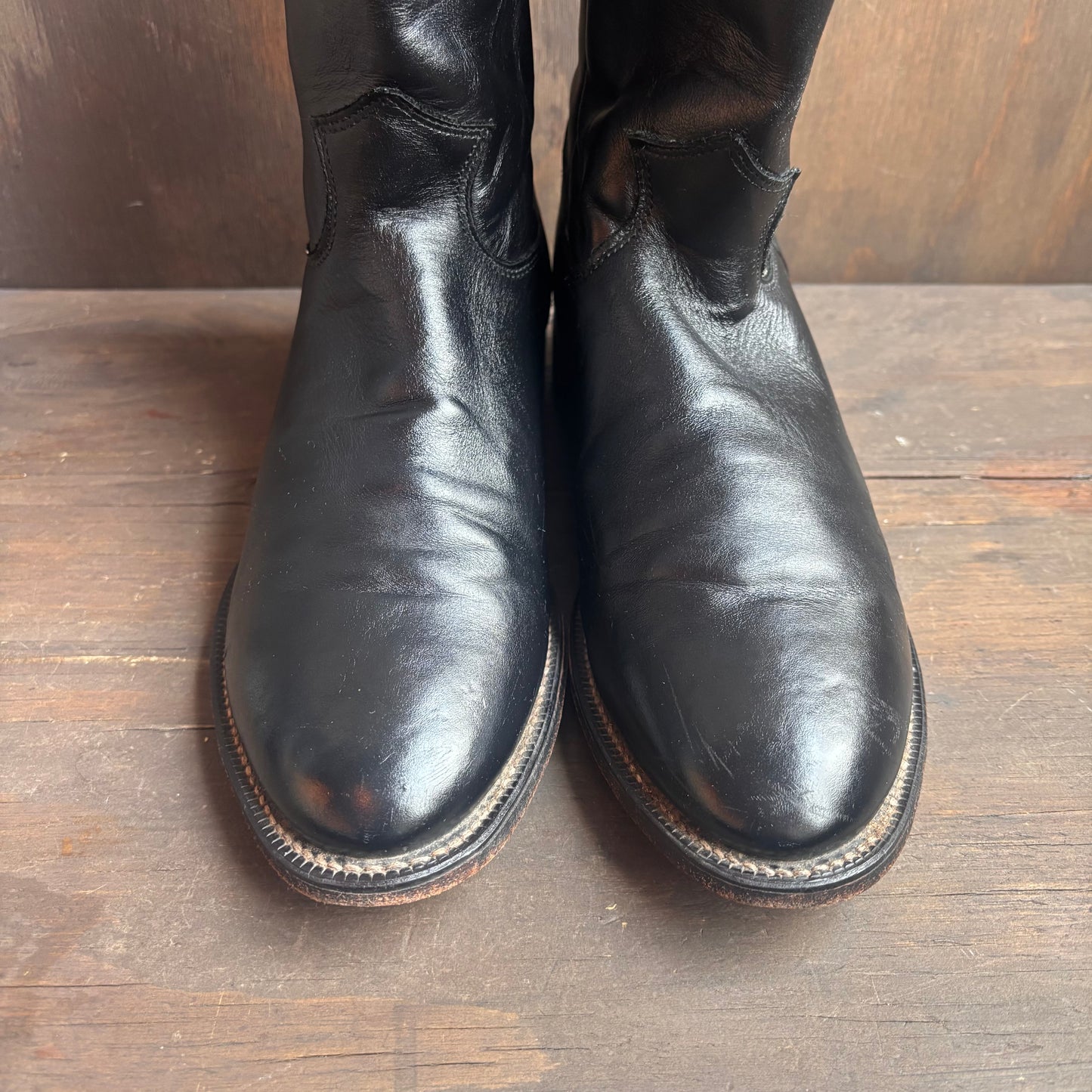 Justin Black Leather Roper Boots