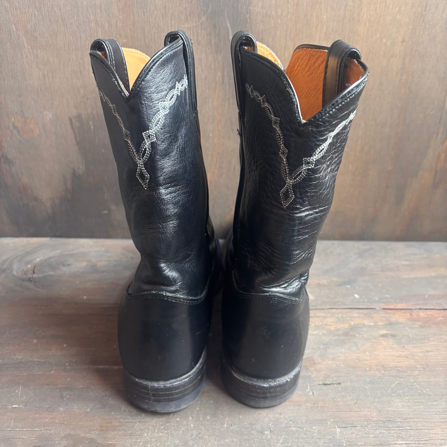 Justin Black Leather Roper Boots