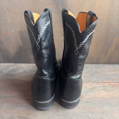 Justin Black Leather Roper Boots