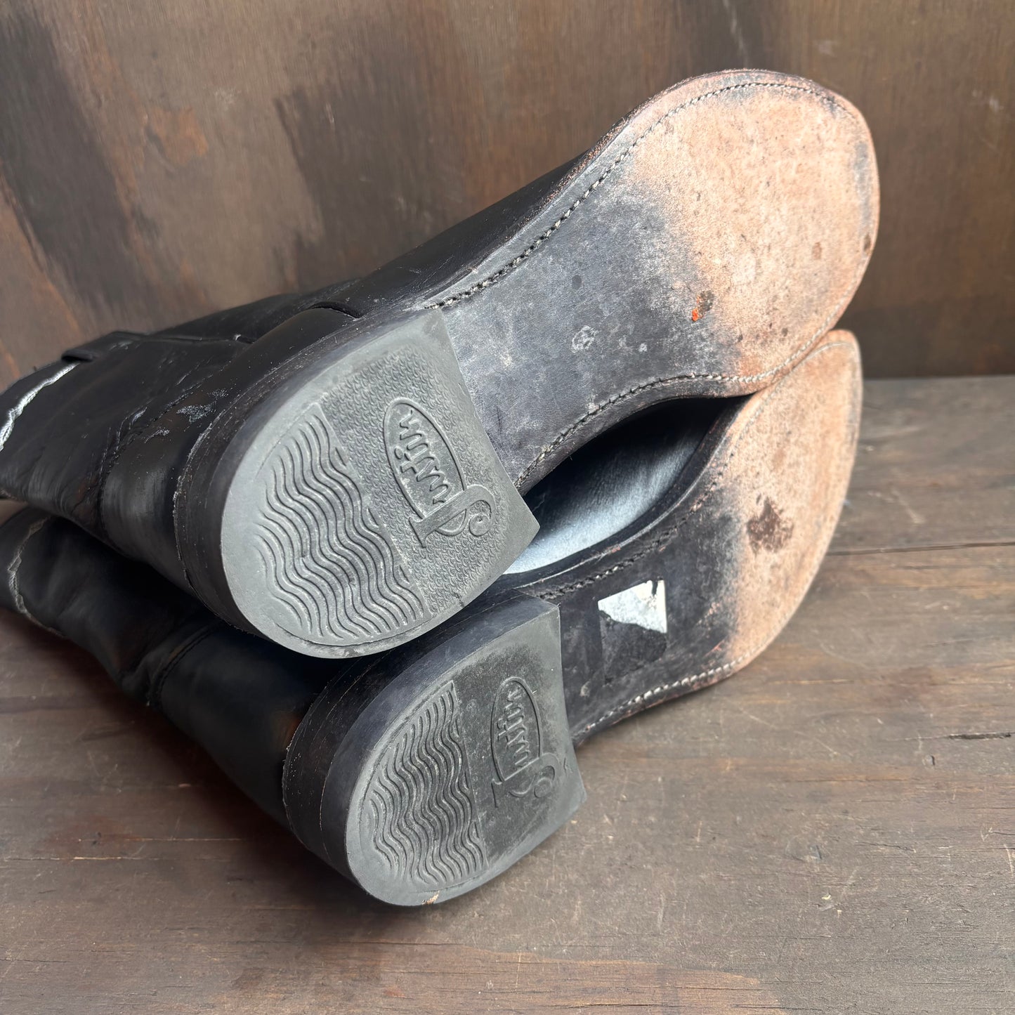 Justin Black Leather Roper Boots