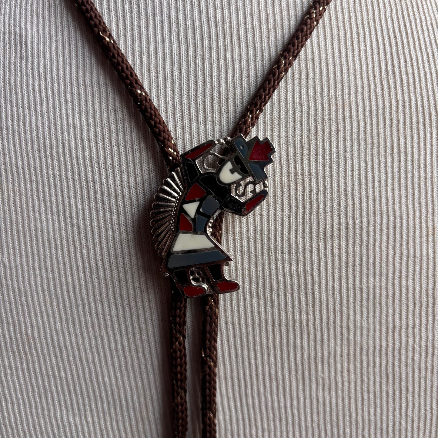Rainbow Kachina Dancer Bolo on Brown Tie