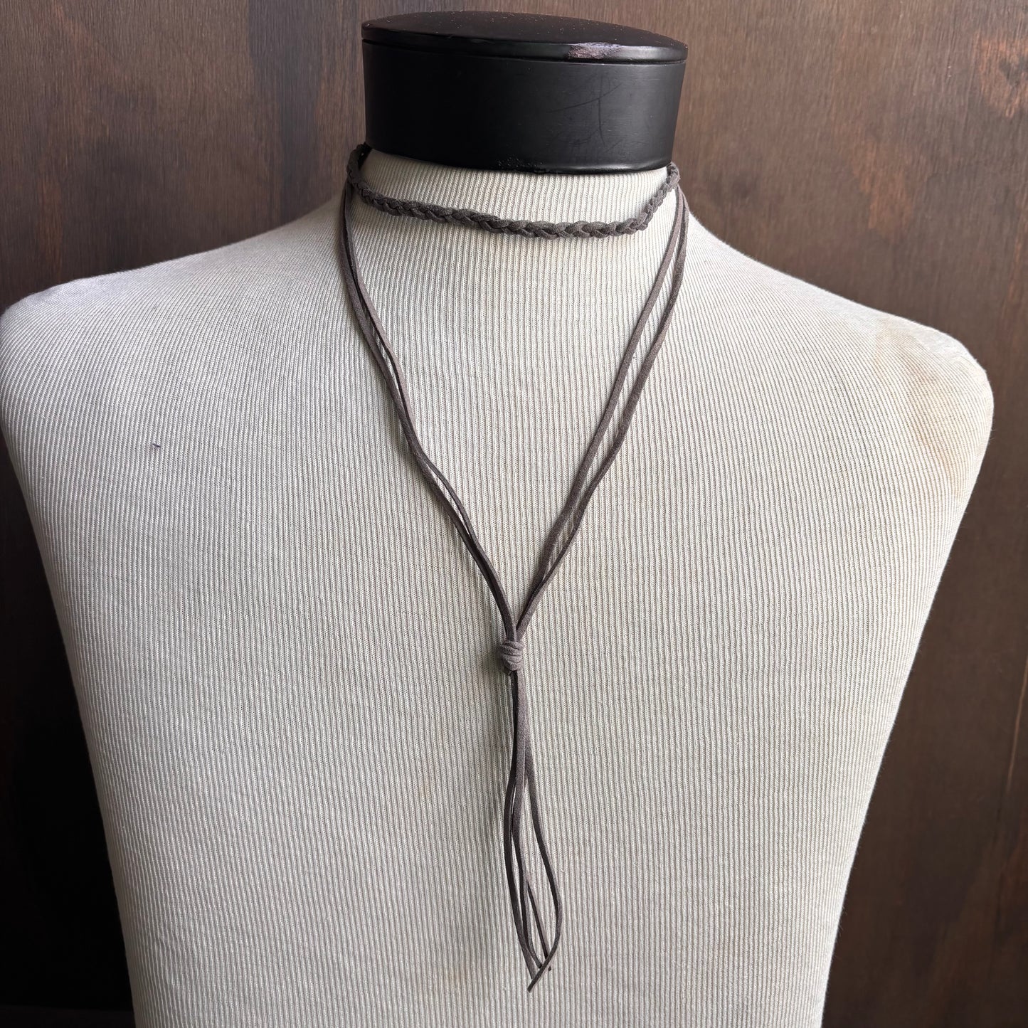 Grey Leather Cord Choker Necklace