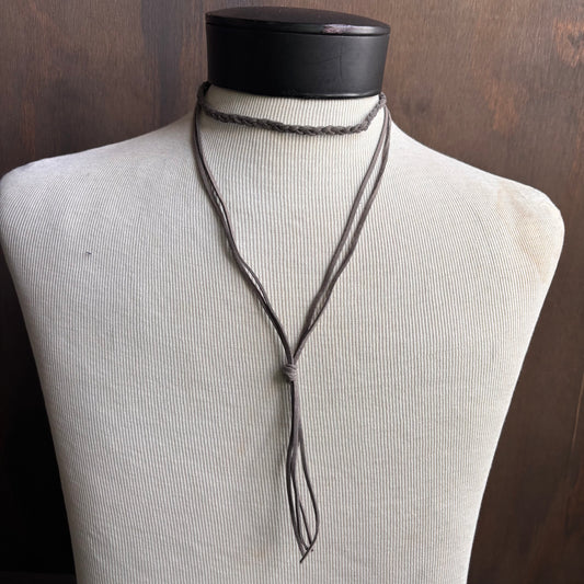 Grey Leather Cord Choker Necklace