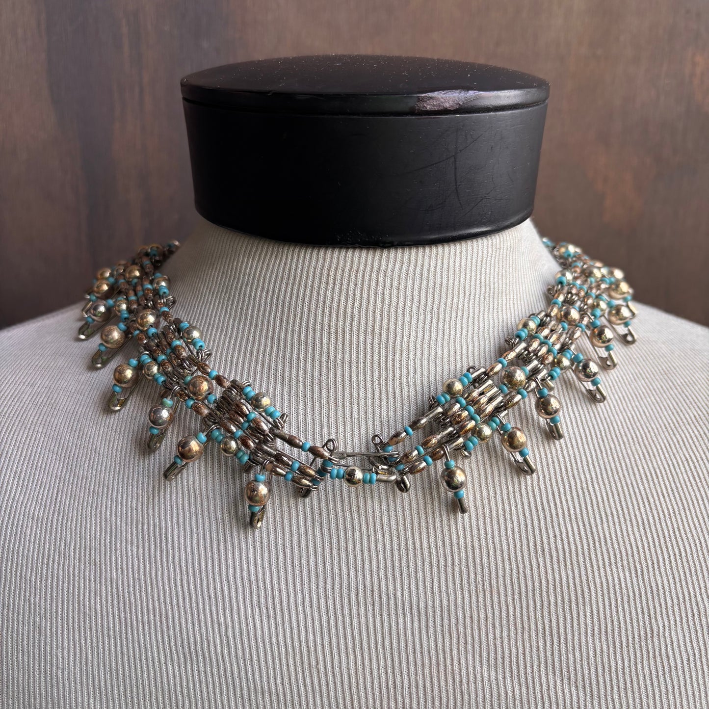 Safety Pin and Bead Necklace