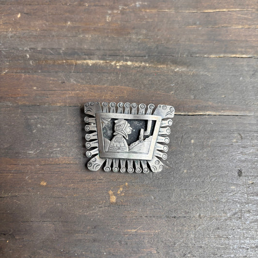 Vintage Tooled Silver Brooch