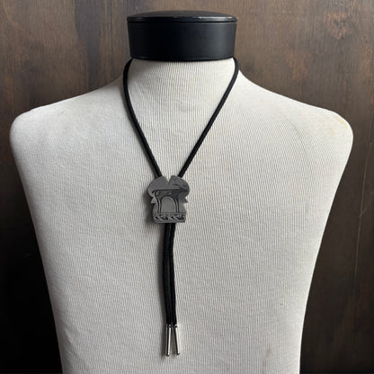 Silver Graphic Deer Bolo on Black Tie