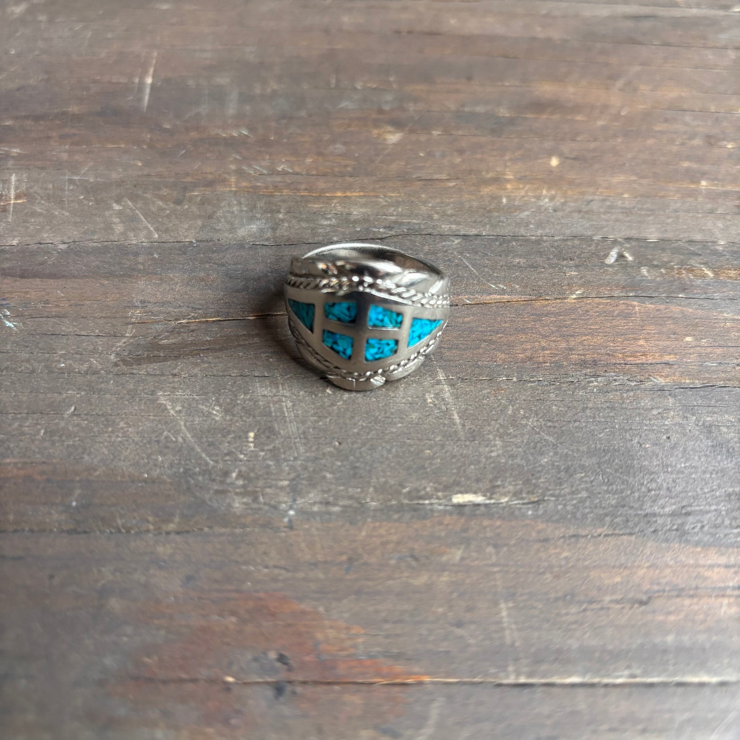 Silver Turquoise Chip Ring