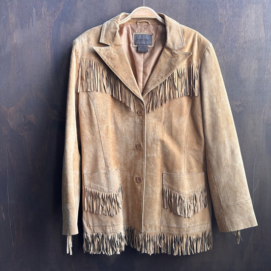 Beige Leather Fringe Jacket