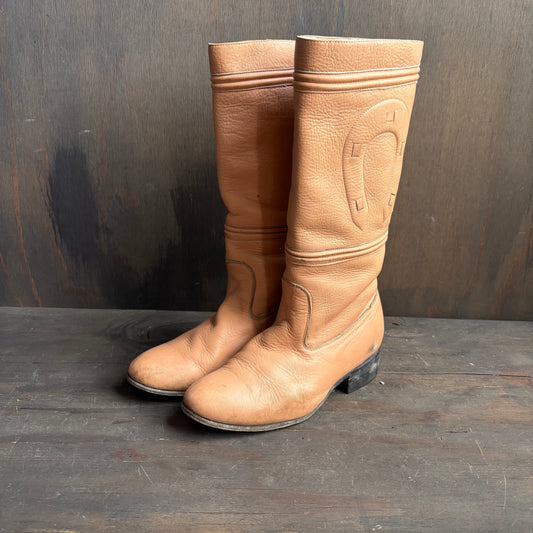 Vintage Peach Leather Horseshoe Boots