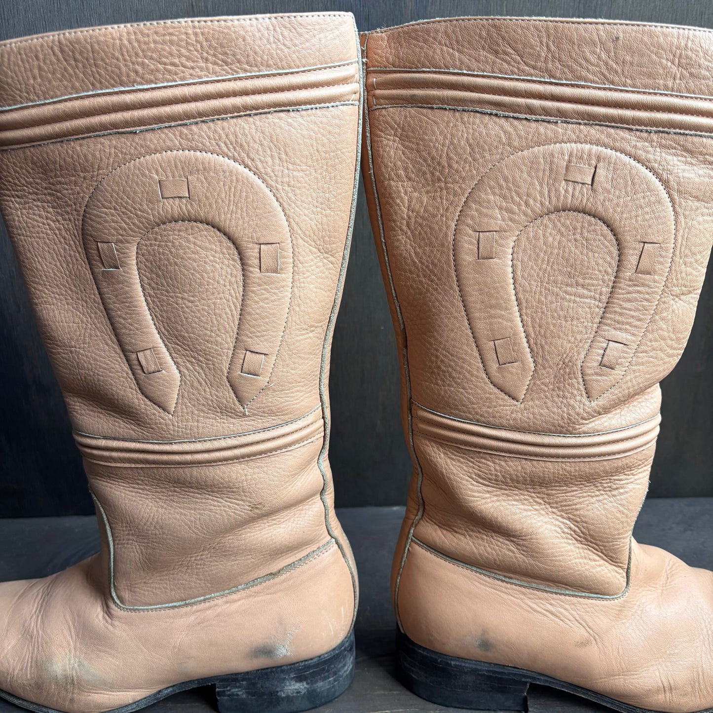 Vintage Peach Leather Horseshoe Boots