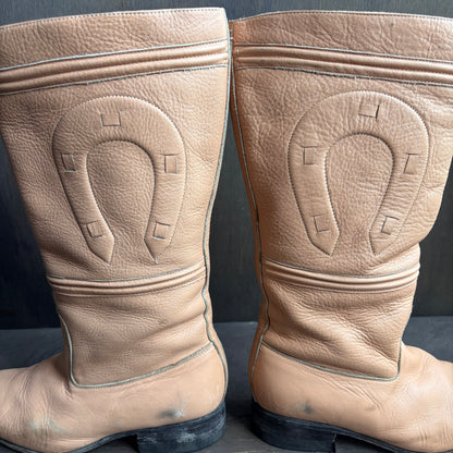 Vintage Peach Leather Horseshoe Boots
