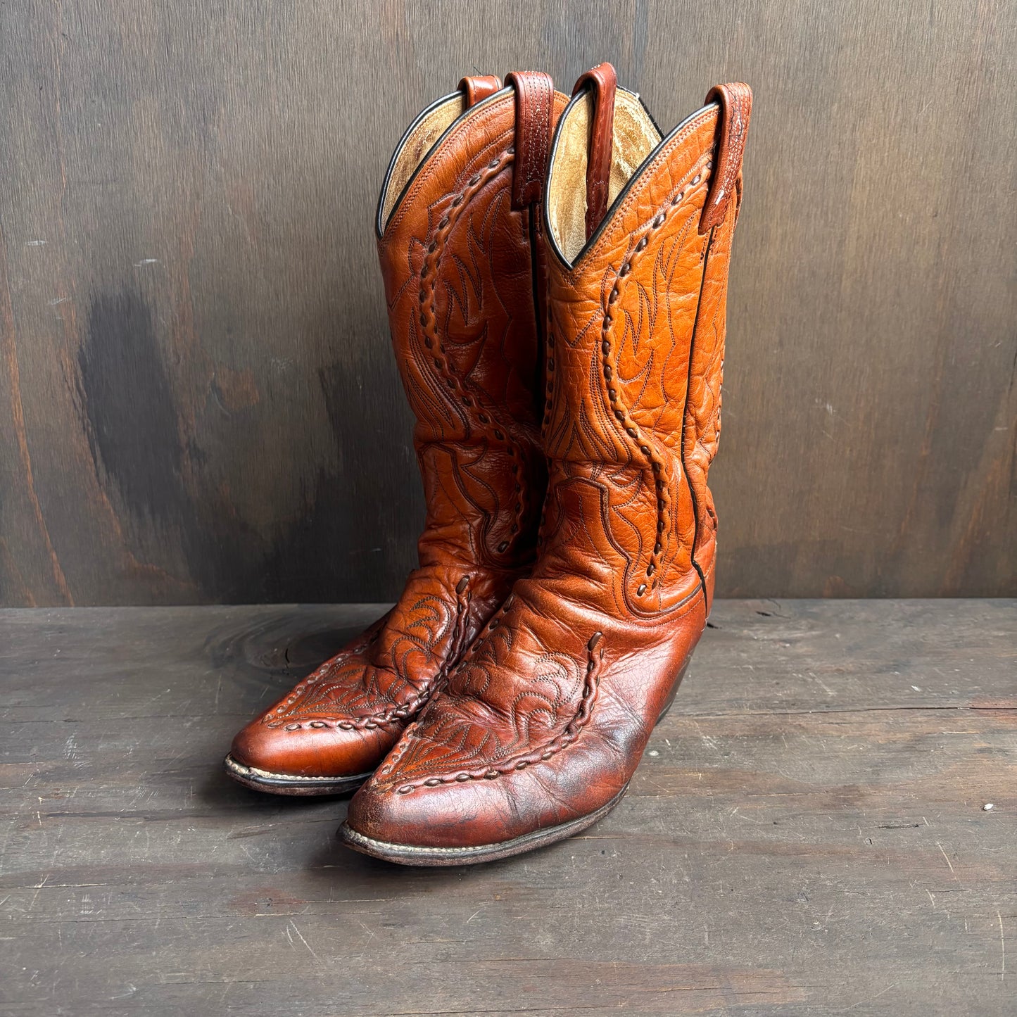 Vintage Dan Post Tan Stitched Leather Boots