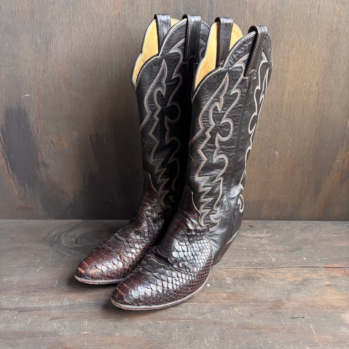 Vintage Tony Lama Brown Reptile Foot Boots