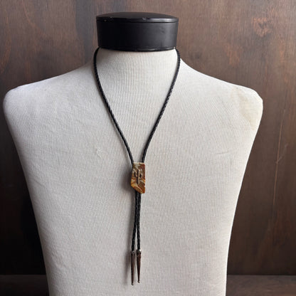 Stone with Cactus Bolo on Black Leather Tie
