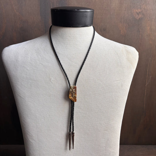 Stone with Cactus Bolo on Black Leather Tie