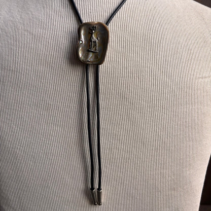 Vintage Abalone Buck Bolo on Black Leather Tie