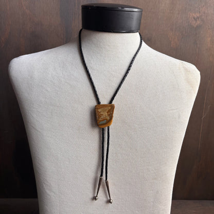 Polished Stone Bolo on Black Leather Tie