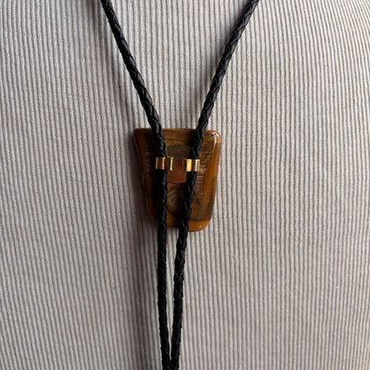 Polished Stone Bolo on Black Leather Tie