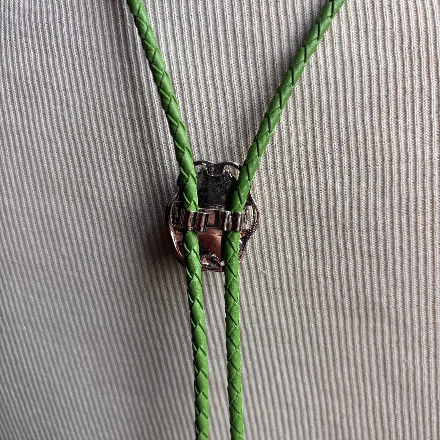 Green Stone Bolo on Green Leather Tie