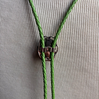 Green Stone Bolo on Green Leather Tie